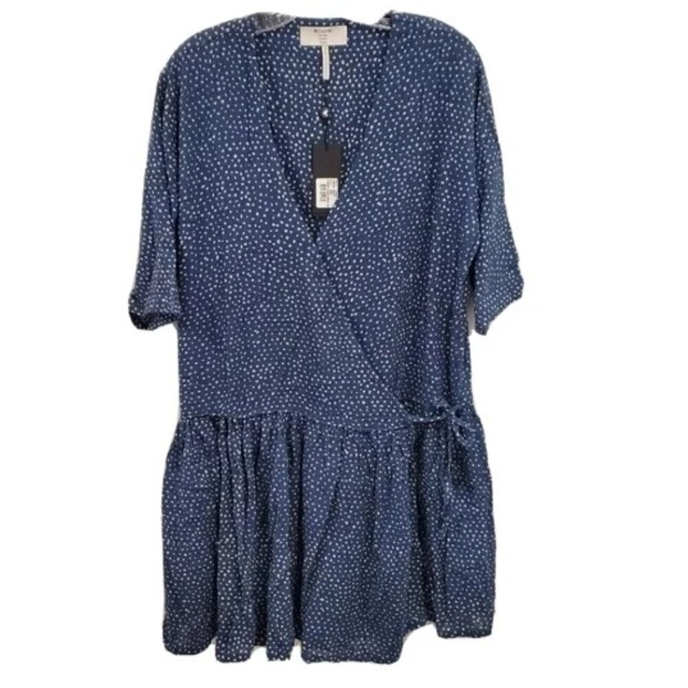 One Teaspoon Starry Night Wrap Mini Dress Tiny Polka Dots Navy‎ Blue White L